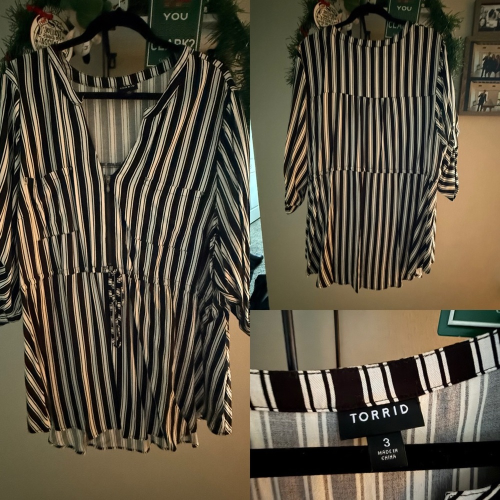 Torrid Black and White Striped Shirt